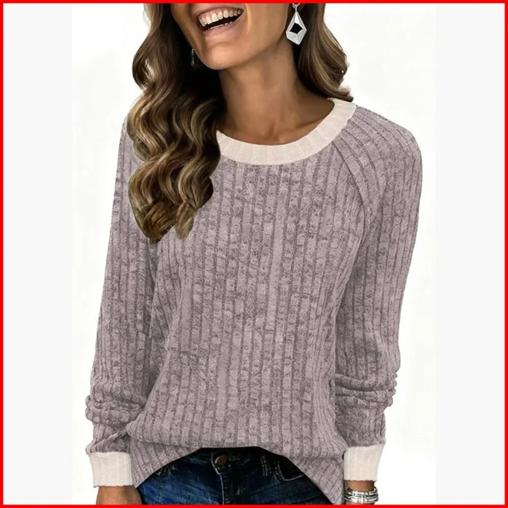 Long Sleeve Tunic Top Lightweight Loose Fit Color Block Casual Sweater